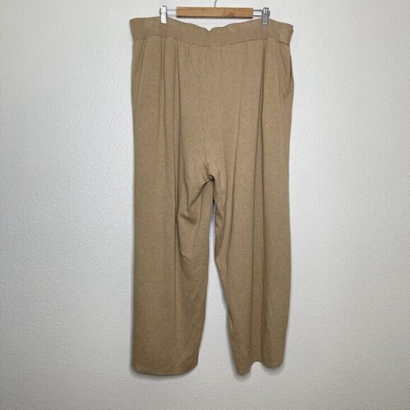 Lane Bryant Pant 22P Wide Leg Sweater Knit Tan Pull On Tie Waist Elastic Lounge - Picture 13 of 13